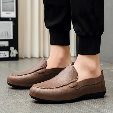 Men's Casual PU Leather Loafers Lightweight Slip On Driving Shoes British Style Non-Slip Comfortable Moccasins For Office Daily