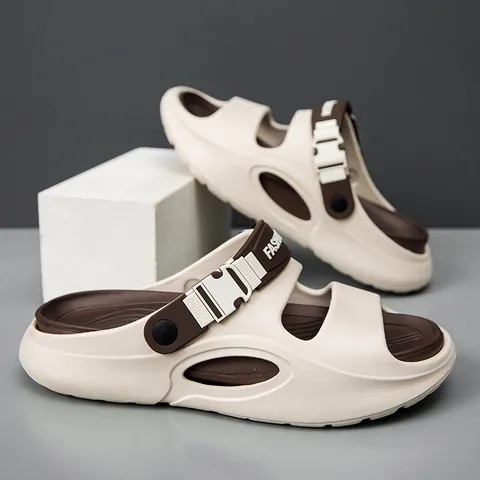 Men's EVA Thick Sole Casual Sandals Lightweight Breathable Outdoor Beach Slides With Buckle Fashion Letters Summer Shoes