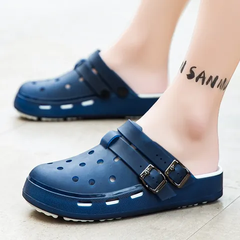 Men Casual EVA Clogs Sandals Summer Lightweight Thick Sole Breathable Double Buckle Garden Shoes Water Shoes Outdoor Beach Slippers