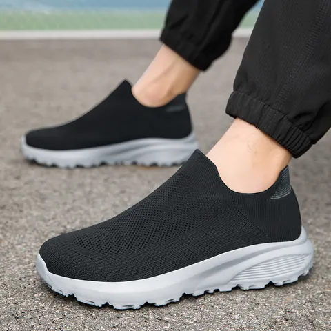 Men's Casual Mesh Breathable Slip On Walking Shoes Lightweight Non Slip Integrated Knit Sport Sneakers Large Size