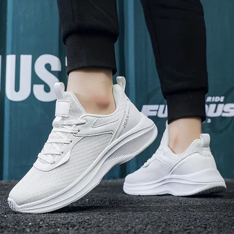 Men Breathable Mesh Synthetic Leather Sneakers Lightweight Cushioning Running Walking Shoes Casual Sporty Large Size 39-50