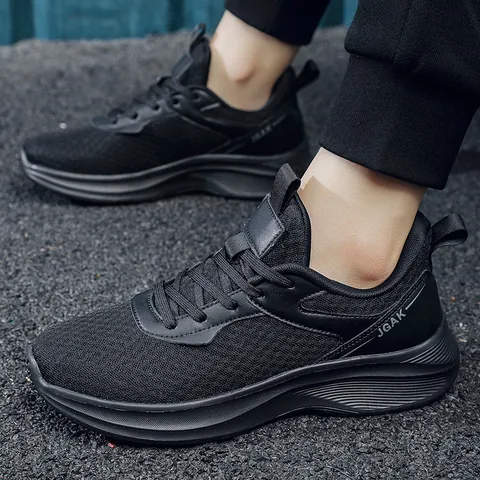 Men Breathable Mesh Synthetic Leather Sneakers Lightweight Cushioning Running Walking Shoes Casual Sporty Large Size 39-50