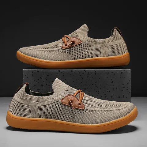 Mens Casual Loafers Breathable Knit Mesh Upper Lightweight Walking Shoes With Rubber Sole Wide Toe Slip On Outdoor Fashion Footwear