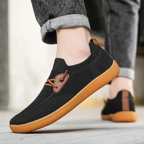 Mens Casual Loafers Breathable Knit Mesh Upper Lightweight Walking Shoes With Rubber Sole Wide Toe Slip On Outdoor Fashion Footwear