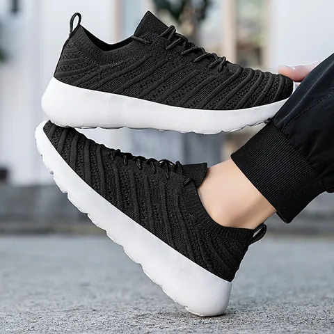 Chaussures de Course Respirantes pour Hommes Flyknit Mesh Légères Baskets Décontractées Outdoor Walking Jogging Gym Sport