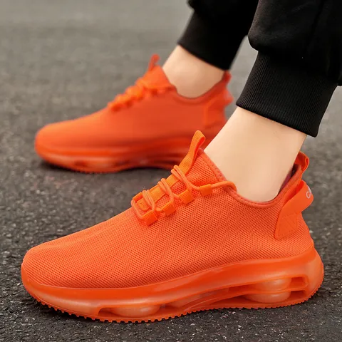 Men Women Breathable Mesh Running Shoes Thick Sole Air Cushion Shock Absorption Casual Sports Sneakers Lightweight Fashion Tennis Shoes