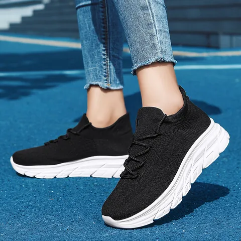 Hommes Femmes Respirant Flyknit Chaussures de Course Léger Mesh Sneakers Décontracté Chaussures Chaussettes Pour Plein Air Marche Sport Tennis Chaussures