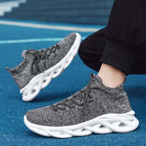 Unisex Breathable Flyknit Sneakers Lightweight Blade Sole Athletic Walking Shoes Casual Mesh Cushioning Trainers Sneakers