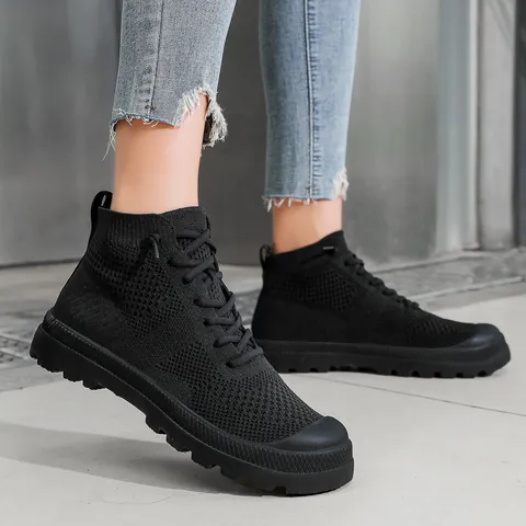 Breathable Mesh Flyknit High Top Sneakers Lightweight Sock Shoes Casual Work Footwear For Men Women Non Slip Soft Sole Fashion Athletic Walking Shoes