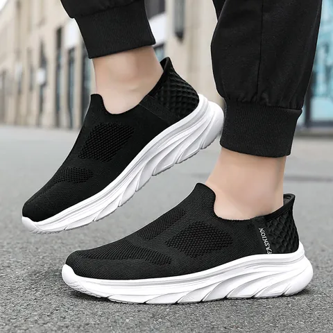 Men Breathable Flyknit Slip-On Walking Shoes Large Size Lightweight Cushioning Casual Sports Mesh Sneakers For Men
