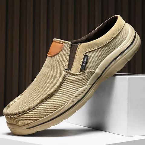 Mocassins en Toile Décontractés pour Hommes Mules Sans Lacets Été Respirants Légers Chaussures de Conduite Tige en Toile Semelle en Caoutchouc Couleur Unie pour Hommes