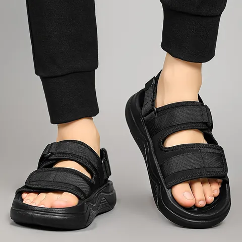 Men Summer Outdoor Sandals Breathable Casual Beach Shoes Thick EVA Sole Adjustable Hook And Loop Straps Fashion Sporty Walking Sandals