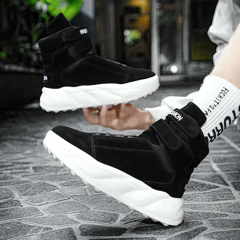 Men High Top Sneakers Fashion British Style Thick Sole Height Increasing Board Shoes Hook And Loop Casual Street Sport Sneakers