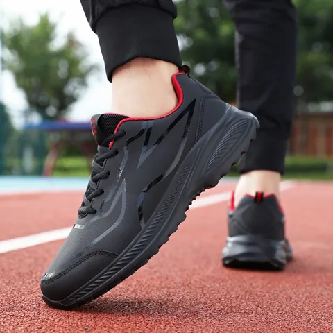 Men's Casual Sport Shoes Lightweight Non-slip PU Leather Running Skateboard Sneakers Thick Sole Comfortable Outdoor Footwear
