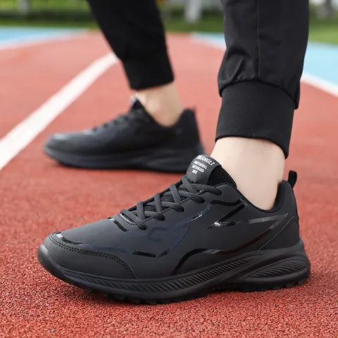 Men's Casual Sport Shoes Lightweight Non-slip PU Leather Running Skateboard Sneakers Thick Sole Comfortable Outdoor Footwear