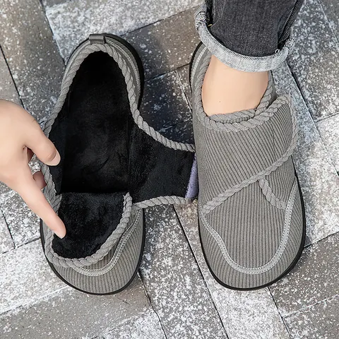 Breite Zehenbox Walking-Schuhe Herren Damen Cord Fleece-Futter Winter Warm Rehabilitationsschuhe Einstellbar Klettverschluss Rutschfest Ältere Schuhe