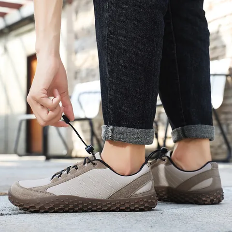 Men's Outdoor Casual Shoes Lightweight EVA Sole Microfiber Splicing Non-Slip Quick-Lace Loafers For Men Breathable Walking Sneakers Wide Toe Box