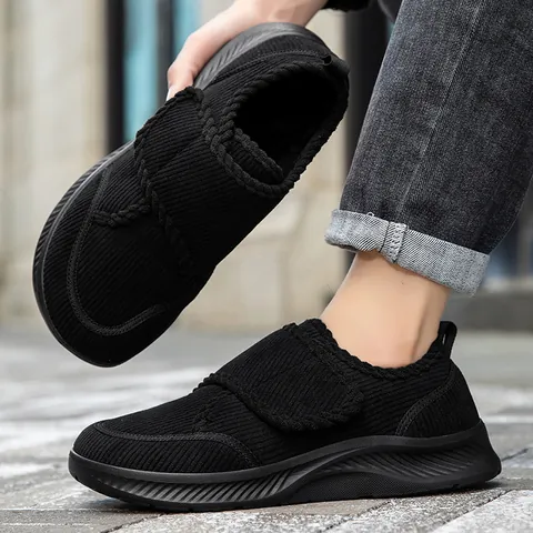 Breite Zehenbox Walking-Schuhe Herren Damen Cord Fleece-Futter Winter Warm Rehabilitationsschuhe Einstellbar Klettverschluss Rutschfest Ältere Schuhe