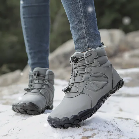 Men Outdoor Winter Snow Boots Waterproof Oxford Cloth Warm Thick Plush Lining Non-Slip Rubber Sole High Top Hiking Boots