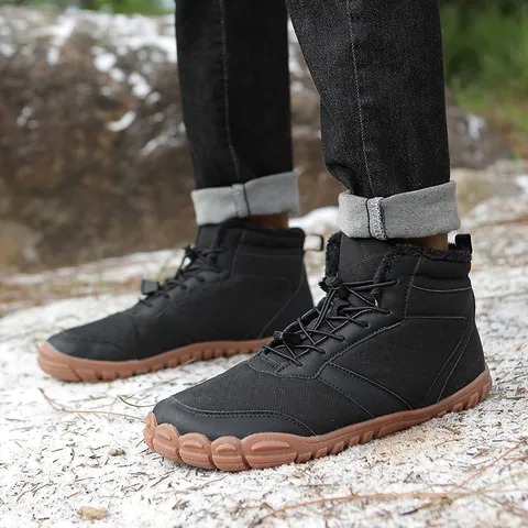 Men's Outdoor Winter Snow Boots With Thickened Warm Faux Fur Lining Waterproof Canvas Rhombic Quilt Pattern Non-Slip Rubber Sole High-Top Hiking Boots