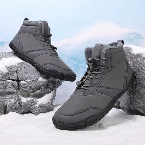 Outdoor Snow Boots Men Women Waterproof Warm Plush Lined Barefoot Boots Anti Slip Rubber Sole Quick Lace Winter Hiking Boots