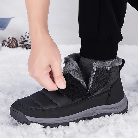 Winter Warm Snow Boots For Women Men Unisex Elderly Faux Fur Lined Non-slip Outdoor Walking Shoes Thickened Waterproof PU Rubber Sole Boots