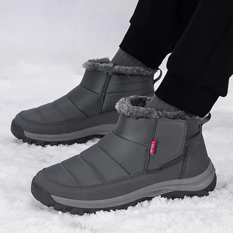 Winter Warm Snow Boots For Women Men Unisex Elderly Faux Fur Lined Non-slip Outdoor Walking Shoes Thickened Waterproof PU Rubber Sole Boots