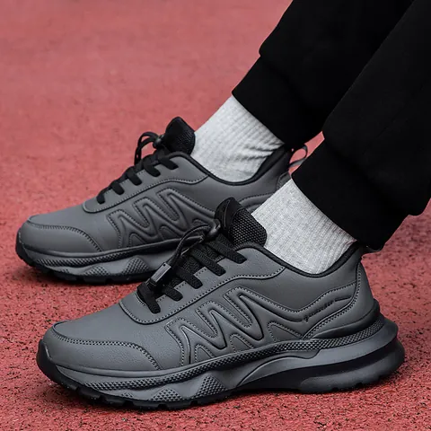 Unisex Leichte Gedämpfte Walkingschuhe PU Kunstleder Atmungsaktives Mesh Rutschfeste Sneakers Schnellverschluss Outdoor Freizeit Schuhe