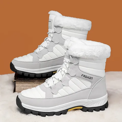 Men Women Winter Snow Boots High Top Warm Plush Lining Non Slip Outdoor Sport Casual Cotton Shoes Fashion Quilted Boots