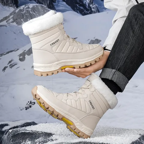 Men Women Winter Snow Boots High Top Warm Plush Lining Non Slip Outdoor Sport Casual Cotton Shoes Fashion Quilted Boots