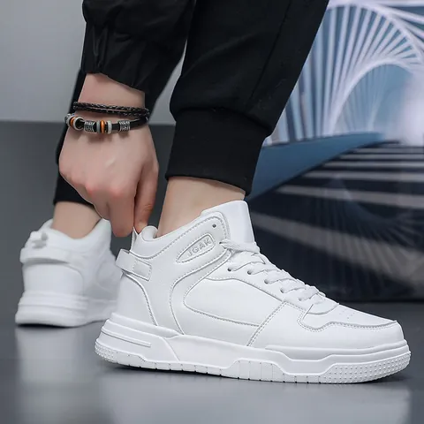 Men's High-top Sneakers Casual Synthetic Leather Skate Shoes Thick Sole Fashion Streetwear Walking Shoes For Men