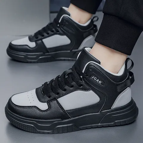 Men's High-top Sneakers Casual Synthetic Leather Skate Shoes Thick Sole Fashion Streetwear Walking Shoes For Men