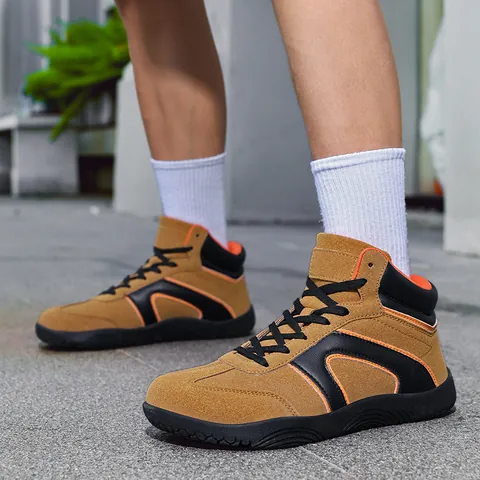 Chaussures de Randonnée en Daim Unisex Tige Haute Éissage Cuir Mi-Haute Baskets de Sport Décontractées Antidérapantes