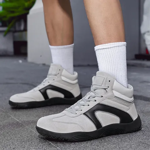 Chaussures de Randonnée en Daim Unisex Tige Haute Éissage Cuir Mi-Haute Baskets de Sport Décontractées Antidérapantes