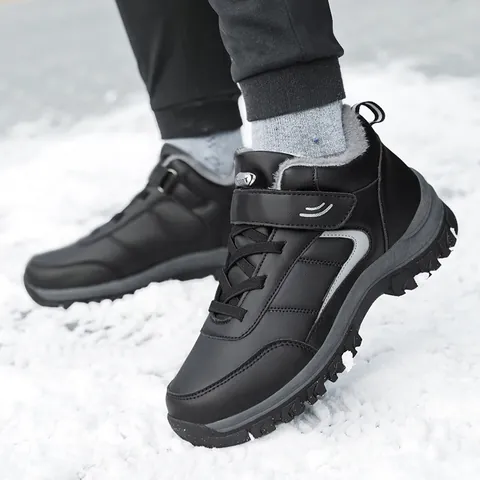 Botas de Nieve de Invierno para Hombre Cuero Sintético Impermeable Zapatos de Caña Alta Forro de Piel Sintética Suela Cálida