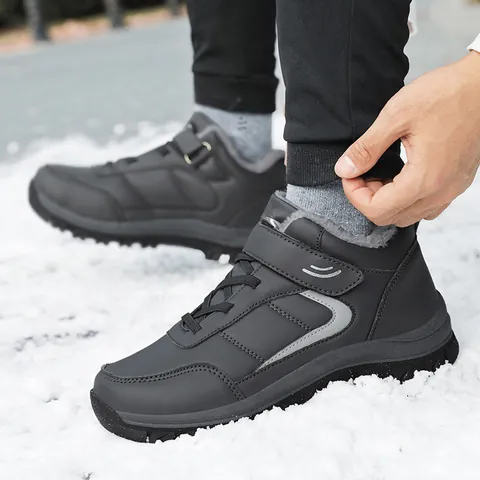 Botas de Nieve de Invierno para Hombre Cuero Sintético Impermeable Zapatos de Caña Alta Forro de Piel Sintética Suela Cálida