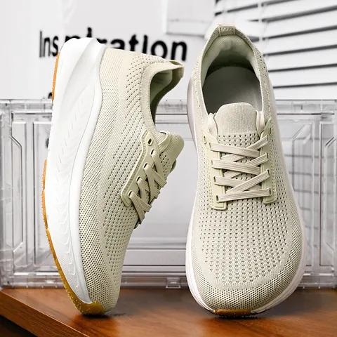 Men Casual Wide Toe Box Sneakers Breathable Flyknit Mesh Running Walking Shoes Lightweight Non Slip Sports Footwear Shoes