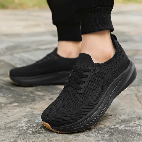 Men Casual Wide Toe Box Sneakers Breathable Flyknit Mesh Running Walking Shoes Lightweight Non Slip Sports Footwear Shoes