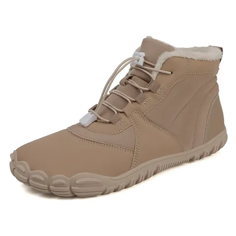 Winter Outdoor Snow Boots For Men Women Warm Faux Fur Lined Waterproof Barefoot Shoes High Top Non-Slip Rubber Sole Casual Cotton Boots