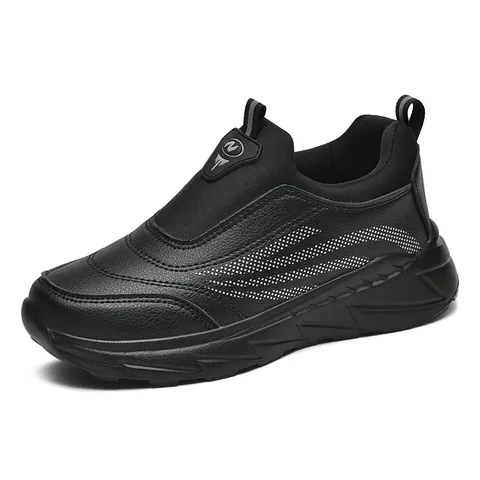 A2533 Elderly Walking Shoes Men Women Low Top Slip-on Synthetic Leather MD Sole Lightweight Anti-slip Casual Sneakers Running Shoes