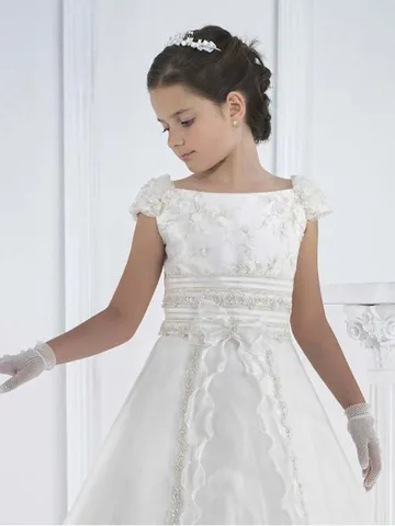Elegant White Flower Girl Dress Lace Embroidery Mesh Wedding Party Ball Gown Princess Tulle Formal Maxi Dress For Children
