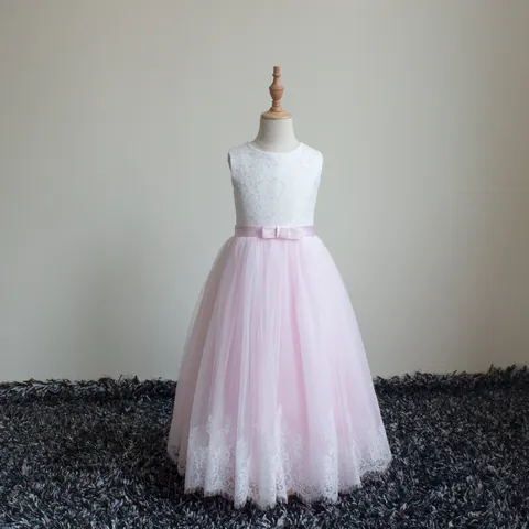 Abito da Damigella in Pizzo Senza Maniche per Matrimonio Festa Tulle Principessa Compleanno per Ragazze