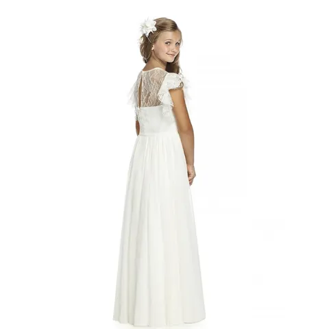 Girls Lace Chiffon Long Flower Girl Dress Wedding Party Elegant Hollow Out Princess Gown For Kids Ceremonies