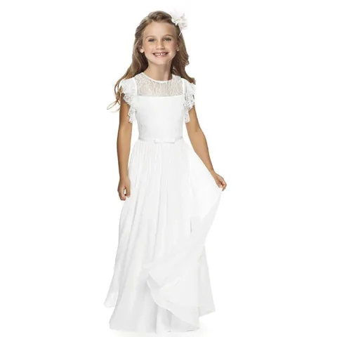 Girls Lace Chiffon Long Flower Girl Dress Wedding Party Elegant Hollow Out Princess Gown For Kids Ceremonies