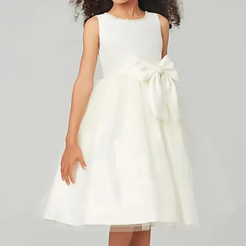 Girls Flower Girl Dress Sleeveless Beaded Pearl Elegant Princess Mesh Tulle Gown For Wedding Birthday Performance Party