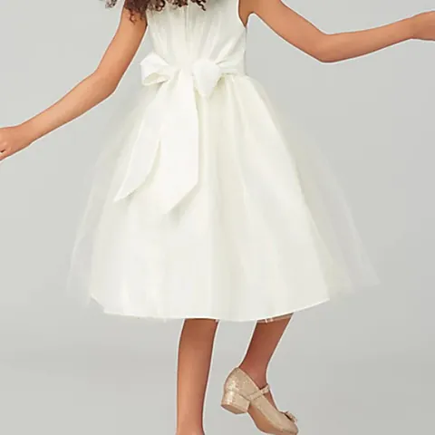 Girls Flower Girl Dress Sleeveless Beaded Pearl Elegant Princess Mesh Tulle Gown For Wedding Birthday Performance Party