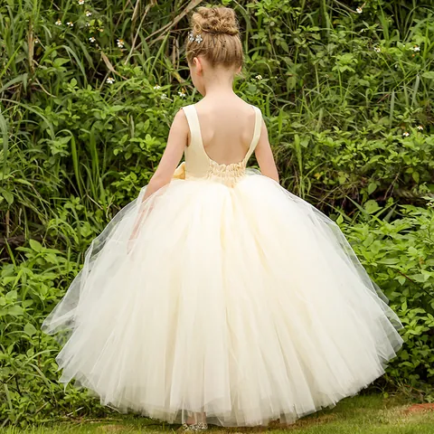 Baby Girls Sleeveless Backless Princess Gown Polyester Satin Mesh Layered Tutu Dress Wedding Flower Girl Birthday Party Dress