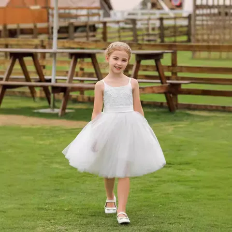 Mädchen Spitze Tüll Blumenmädchen Kleid Ärmellos Prinzessin Party Gown Mit Schleife Für Hochzeit Geburtstag Formelle Zeremonie Kinder Kleidung