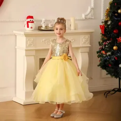 Kids Girls Sequin Lace Tulle Princess Dress Sleeveless Mesh Flower Girl Gown For Wedding Party Birthday Performance Gown