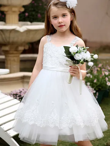 Mädchen Prinzessin Tüll Spitze Blumenkleid Ärmellos Rücken Schleife Formelles Ballkleid Für Hochzeit Party Festzug Kinder Kleidung
